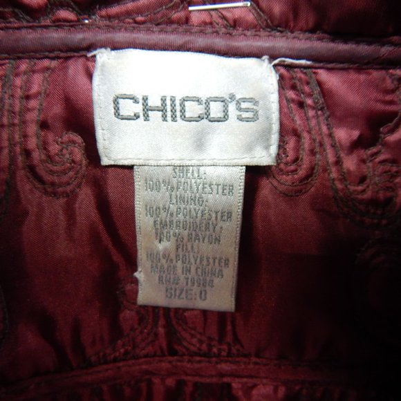 Chico's Womens Brown and Red Reversible Embroidered Zip Up Coat Size 0 - Picture 3 of 9